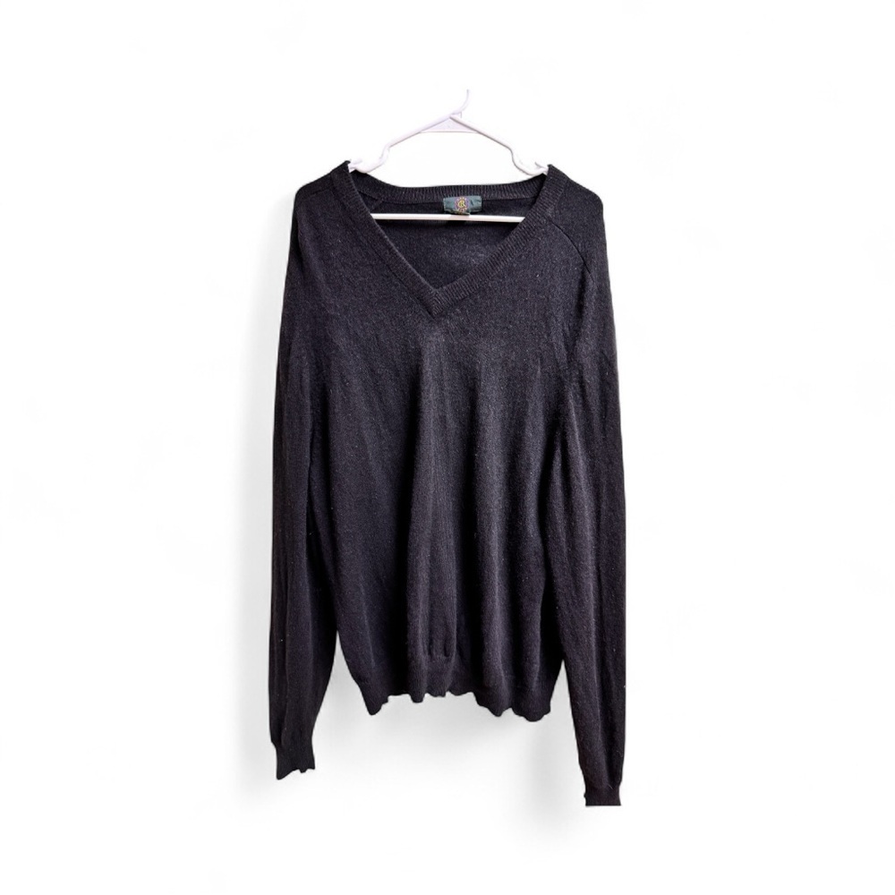 CR 100% Cashmere Black V-Neck Sweater Men’s XL Long Sleeve Classic Knit